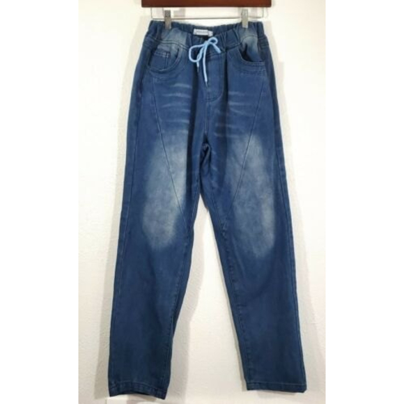 Misslook Drawstring Jeans Relax Fit Denim Pants Medium Wash Fading Size Small - Picture 1 of 8